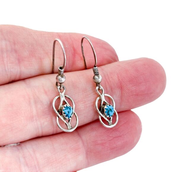 Vintage Sterling Silver 925 Turquoise Dangle Earrings - Picture 1 of 6